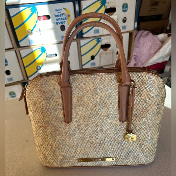 Brahmin Tan and Brown Woven Satchel